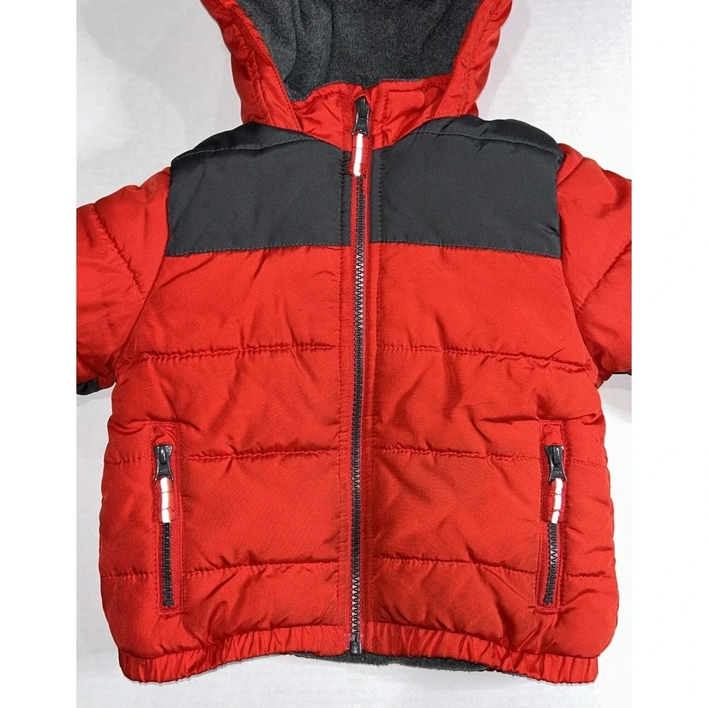 Oshkosh B'Gosh‎ Puffer Jacket 2T Red Gray Fleece Lined Jacket